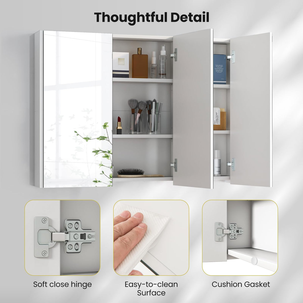 Giantex Medicine Cabinet with Mirror, Frameless Bathroom Wall Mounted Mirror Cabinet with 3 Doors and Adjustable Shelves