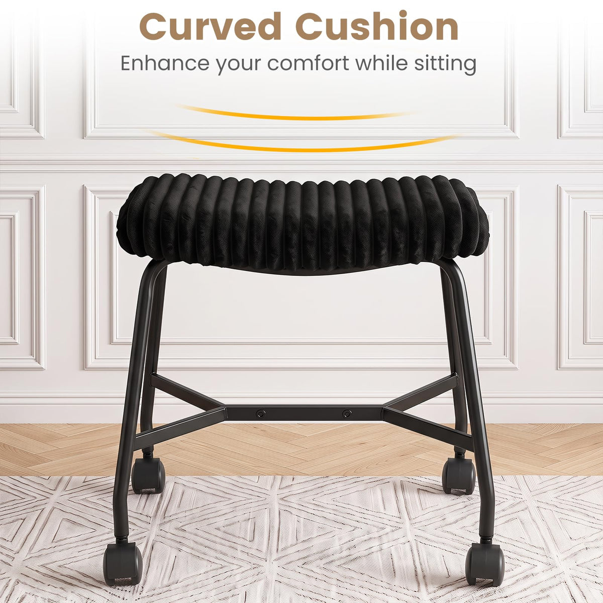 Upholstered Footrest Stool Set of 2 with 4 Swivel Casters and Thick Cushion for Living Room