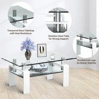 Giantex Rectangular Glass Coffee Table, Modern Coffee Table w/Lower Shelf, Lager Storage Space Tempered Glass Tabletop