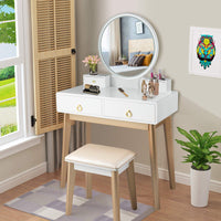 Giantex Dressing Table Stool Set, Makeup Desk Dresser with LED Makeup Mirror and Jewelry Storage Drawers