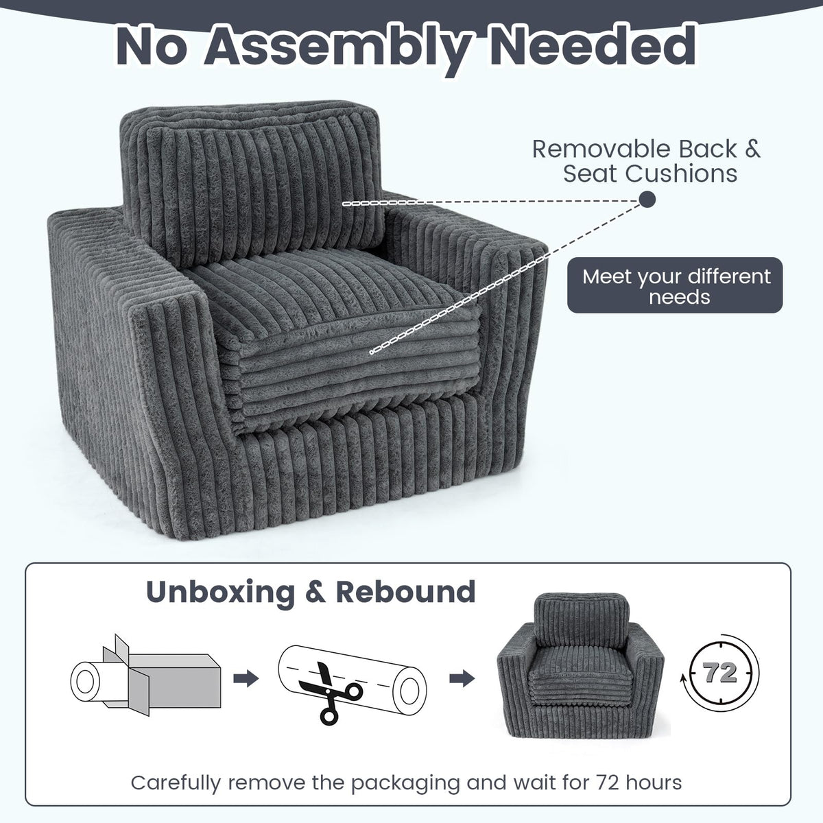 Furry Boneless Couch with Removable Cover and Pillow