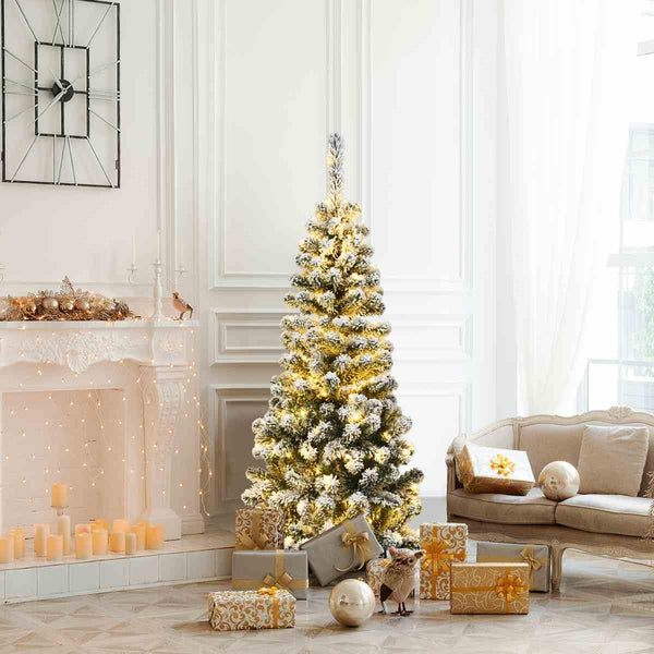 1.4/1.8/2.27M Snow Flocked Prelit Christmas Tree with LED Lights