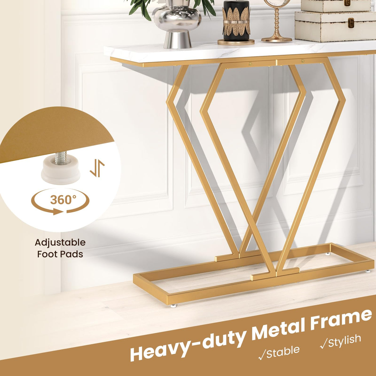 Giantex Modern Console Table, Faux Marble Narrow Entryway Table with Diamond Shape Geometric Frame