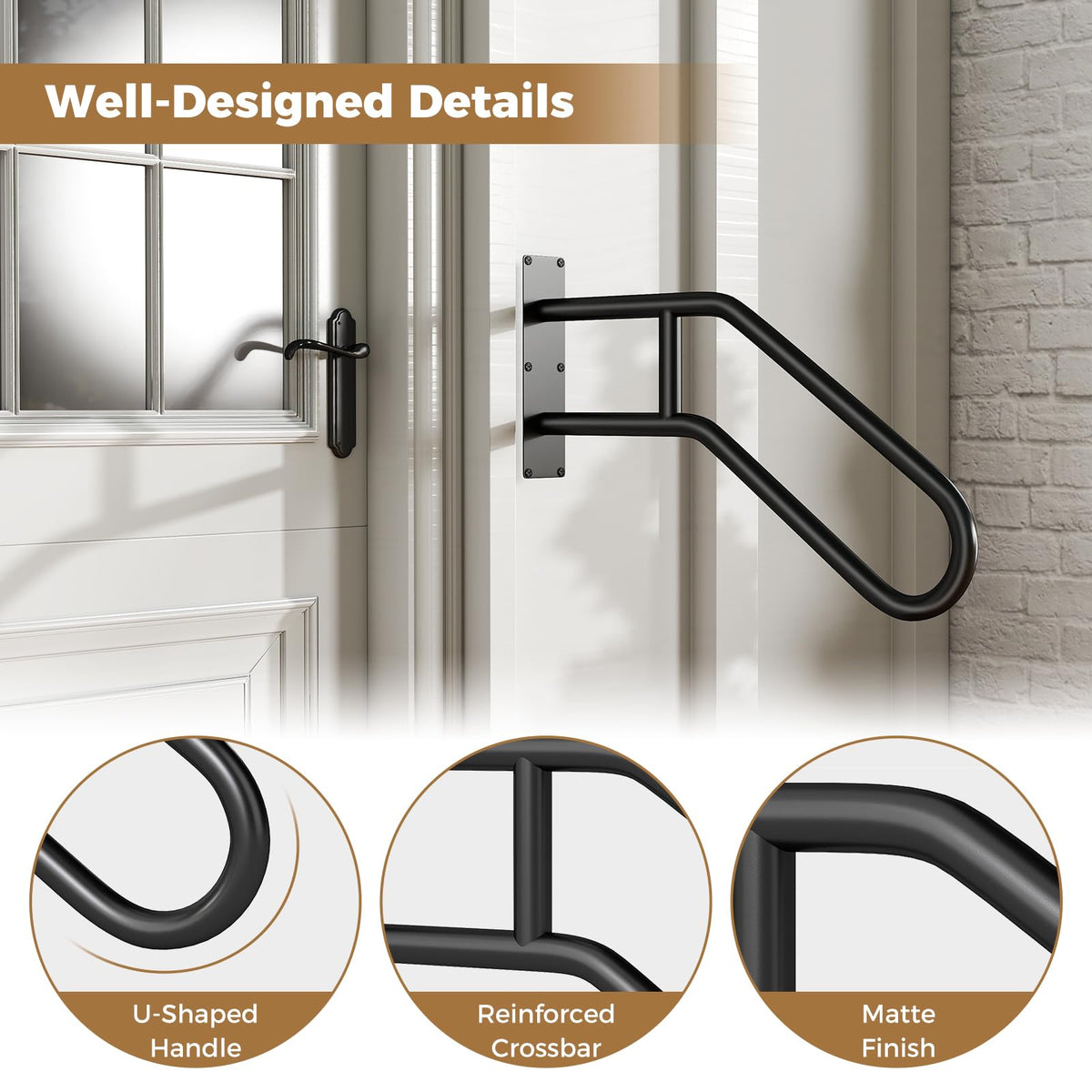 1 PCS U-Shape Safety Stair Railing for 1-3 Steps Porch Deck Indoor