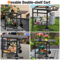 Movable Dining Cart Table, Double-Shelf Trolley with Folding Tabletop