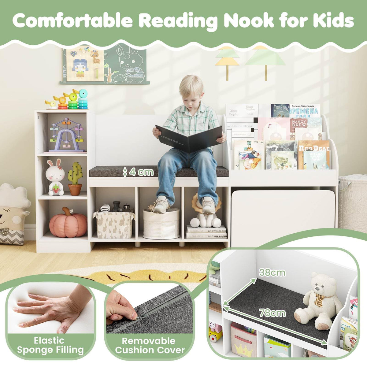 4-in-1 Standing Toy Organizer w/ Removable Seat Cushion