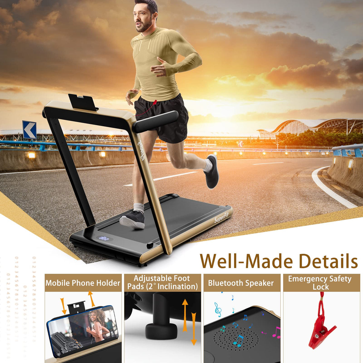 2-in-1 Walking & Running Treadmill,Folding Under Desk Walking Pad