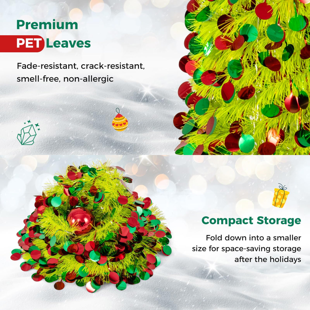 150 cm Pop Up Whimsical Christmas Tree with Top Ball Ornament for Home Office