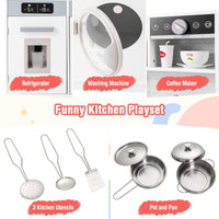 Pretend Play Kitchen for Kids with Coffee Maker Sink Faucet