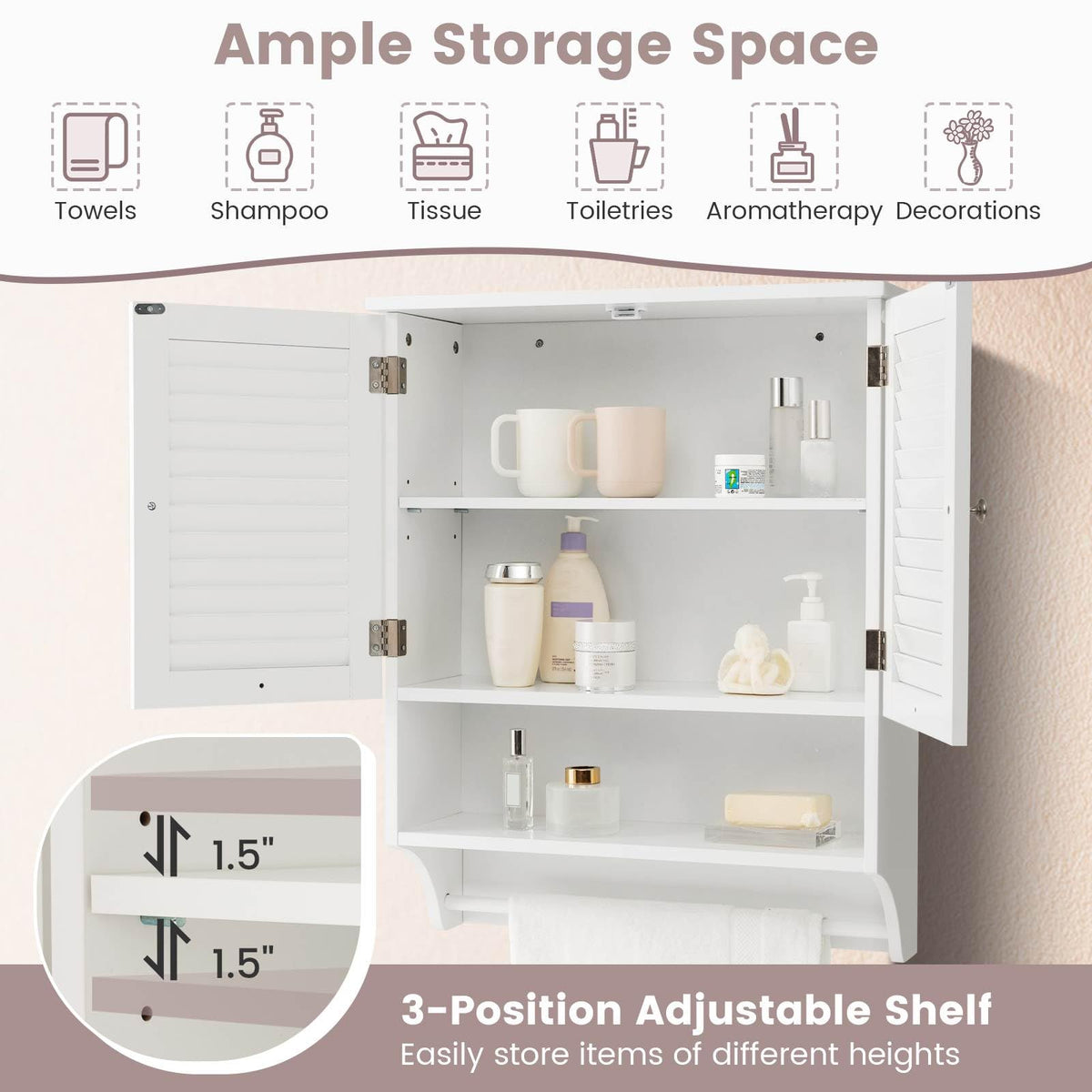 Bathroom Wall Cabinet with 2 Louvered Doors