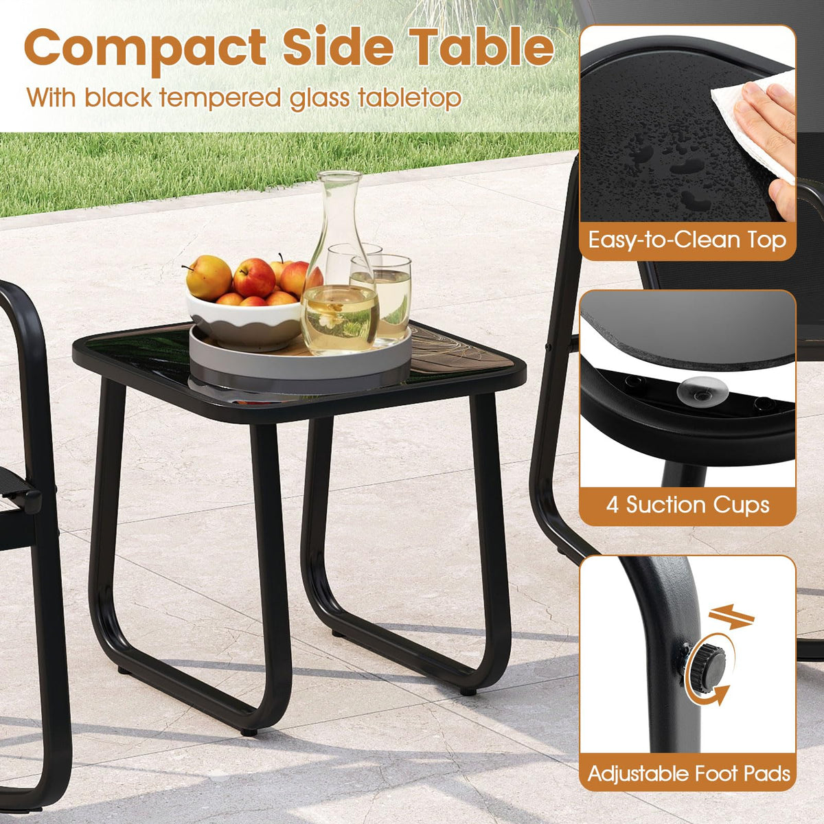 3 Piece Rocking Bistro Set Patio Furniture Set with 2 Rocking Chairs and Coffee Table