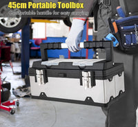 45 cm Tool Box, Lockable Storage Toolbox with Removable Tray, Multiple Compartments Lid