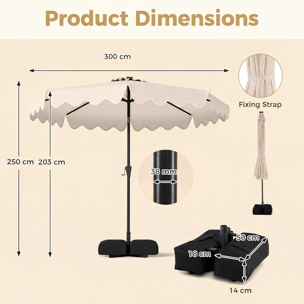 3M Sun Protective Umbrella with Weighted Base and Solar Lights for Deck