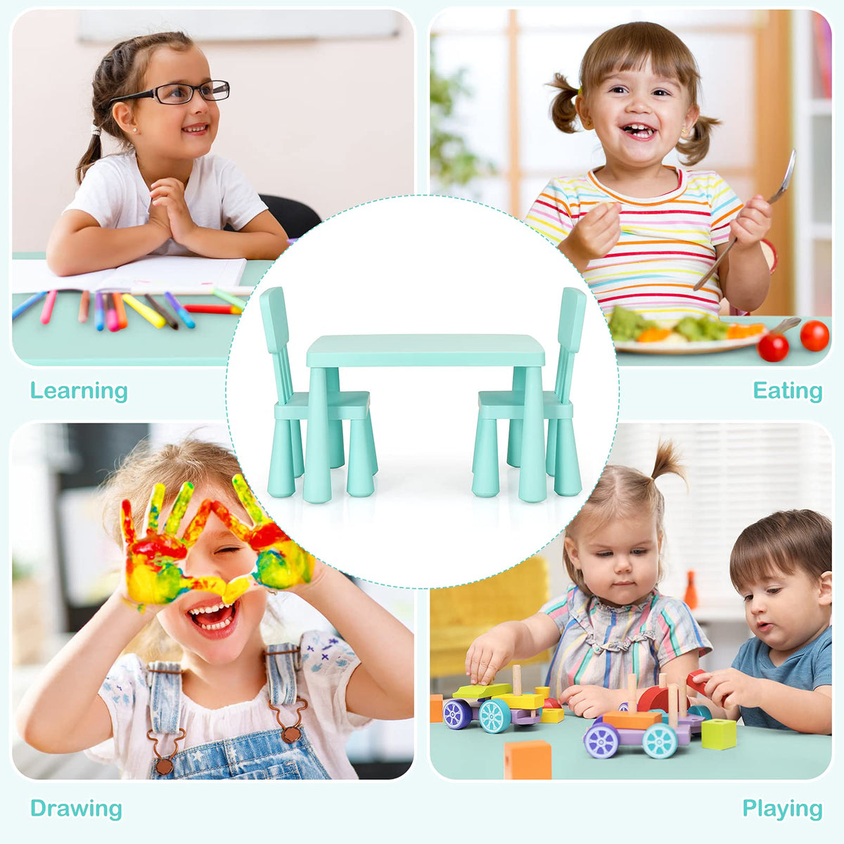 Kids Table and Chair Set, 3 Piece Children Activity Table for Reading