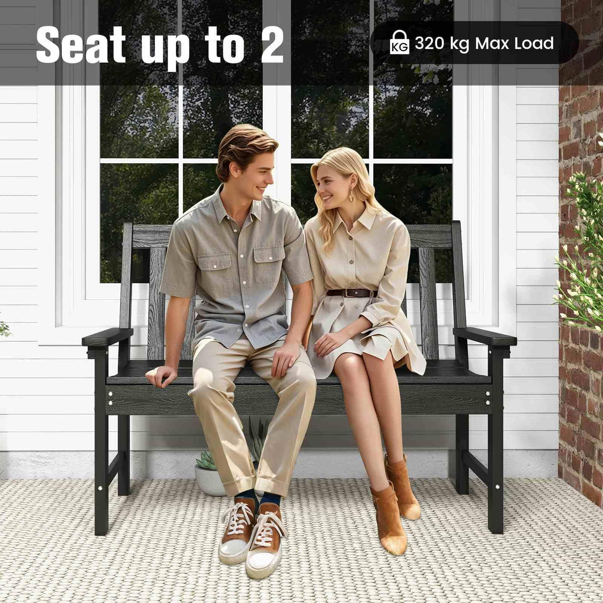 Outdoor 2-Person Bench, All-Weather HDPE Patio Loveseat Chair w/Cozy Backrest