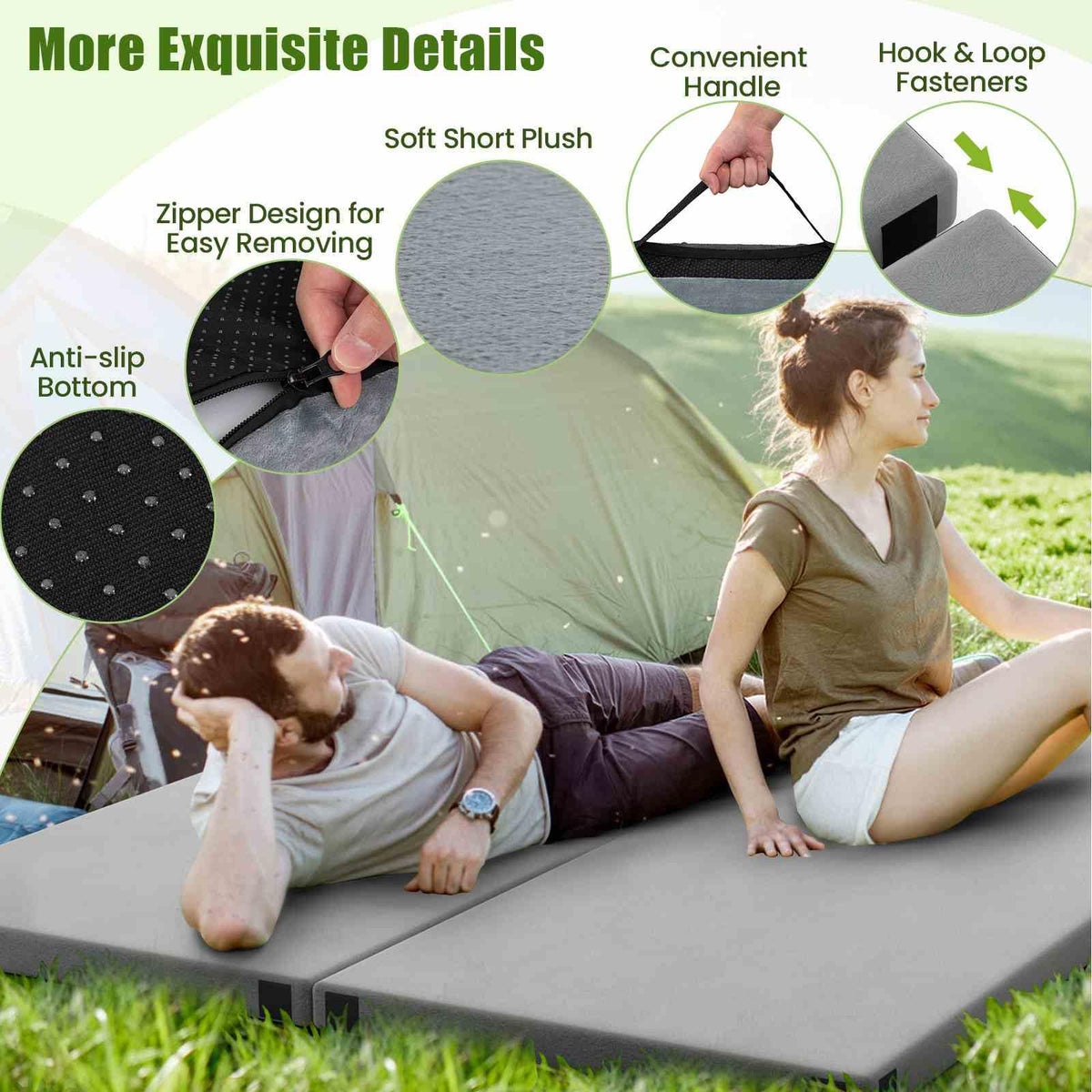 Foldable Camping Mattress, Indoor Outdoor Sleeping Mat w/High Density Foam Cushion & Anti-Slip Bottom