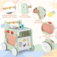 6-in-1 Toddler Push and Pull Walker with Play Kitchen for Kids-Green