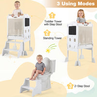 Foldable Toddler Tower with 3 Using Modes Step Stool Standing Kitchen Tower