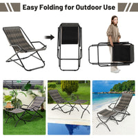 Outdoor PE Wicker Folding Sling Chair with Armrests and Metal Frame