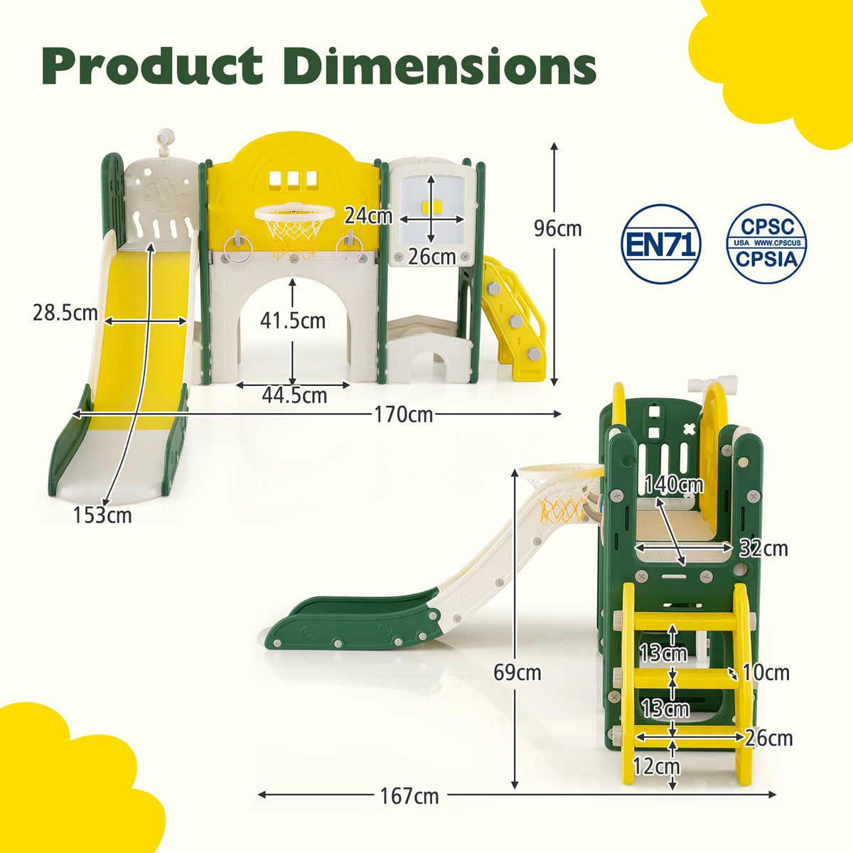10 in 1 Toddler Slide Set, Kids Slide and Climber Playset with Magnetic Whiteboard