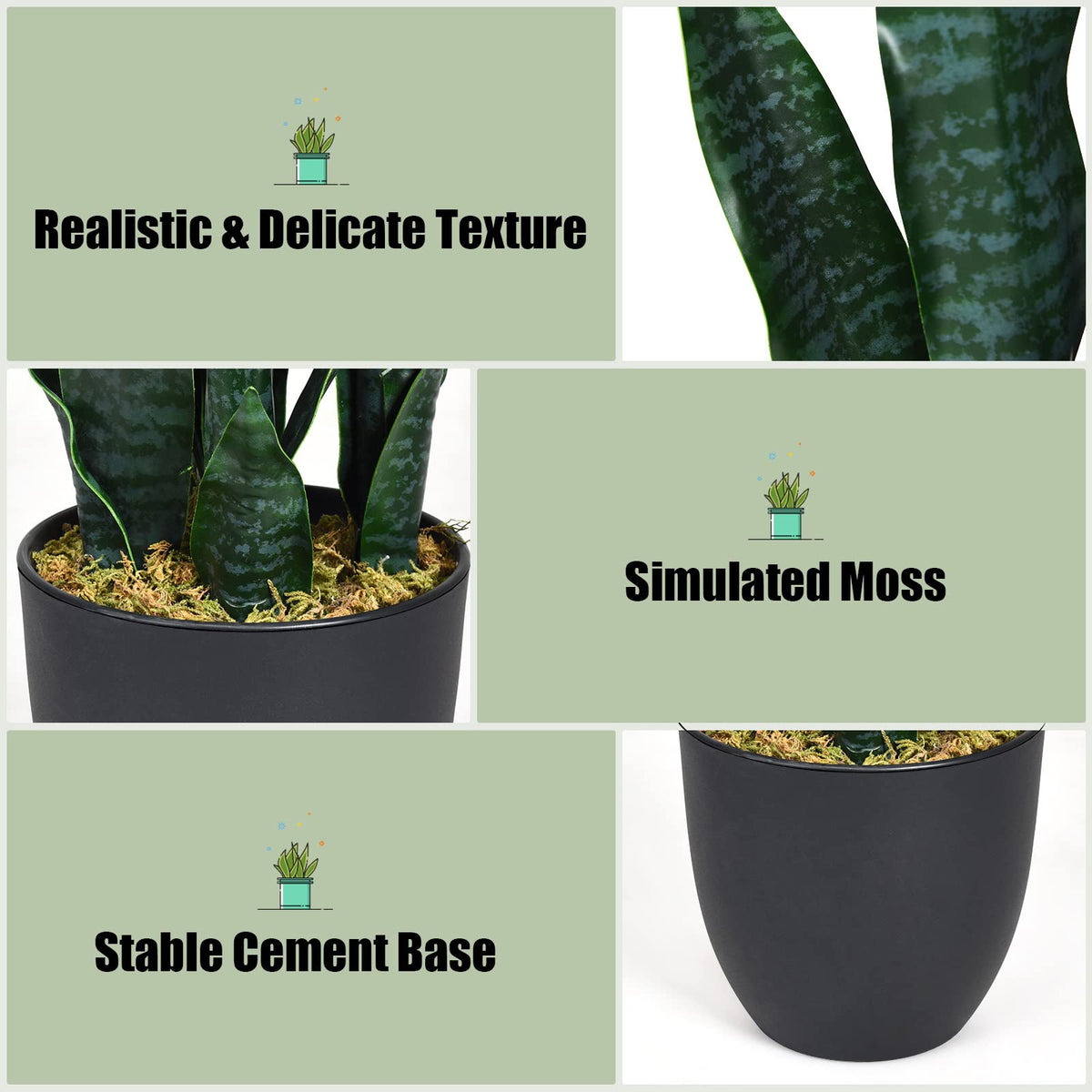 Giantex 90cm Artificial Snake Plant Faux Sansevieria with Durable Leaves and Stable Pot