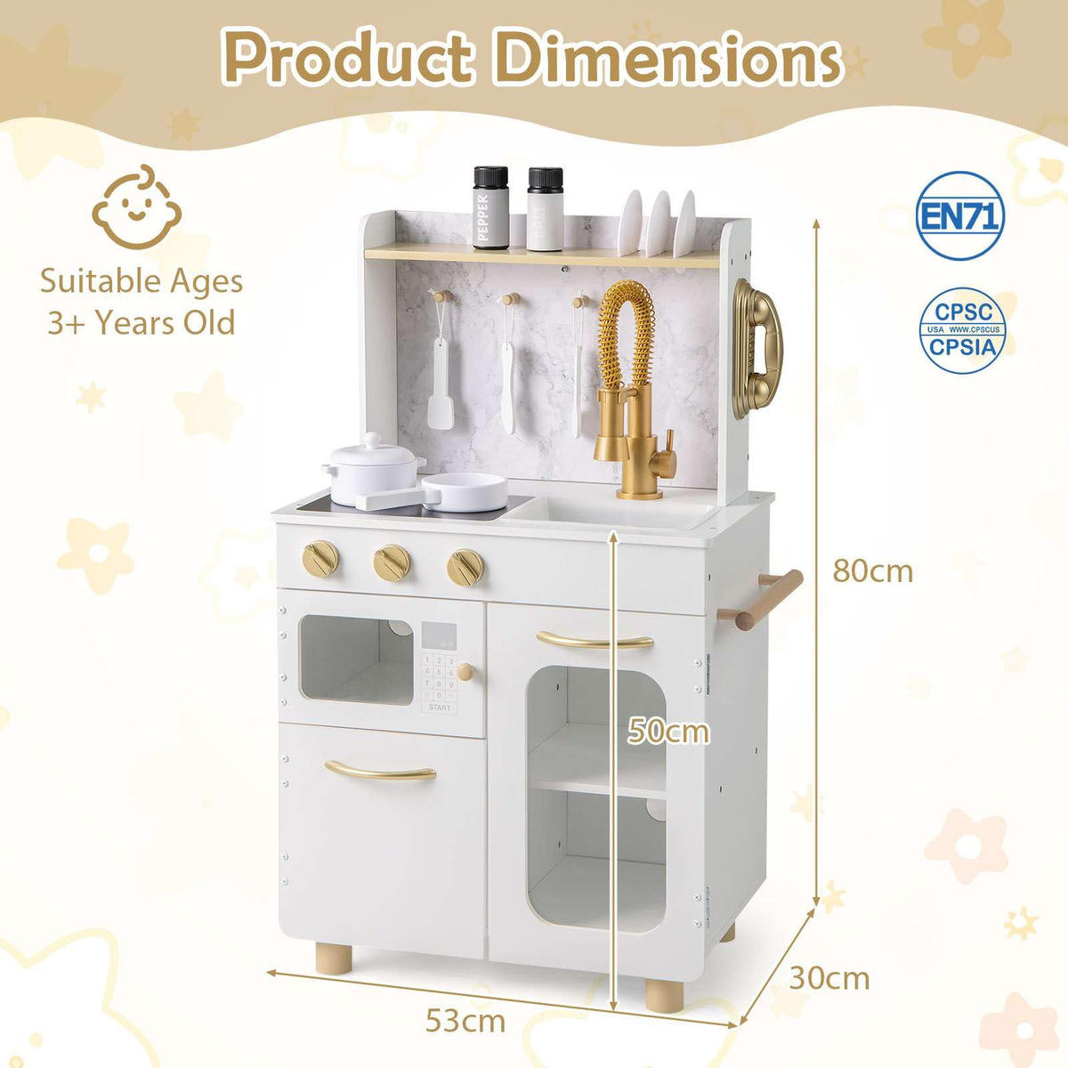 Pretend Play Kitchen with Stoves and Faucet for Boys and Girls 3+ Years Old