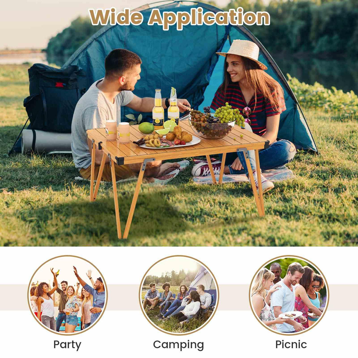 Folding Camping Table with Storage Bag and Waterproof Desktop