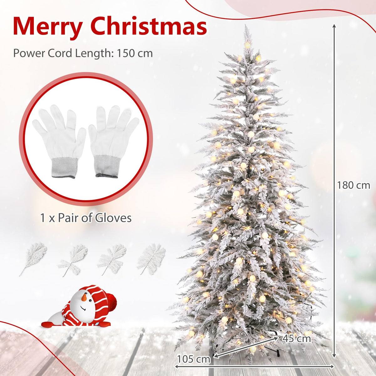 180/210cm Flocked Cypress Christmas Tree, Pre-Lit, Hinged