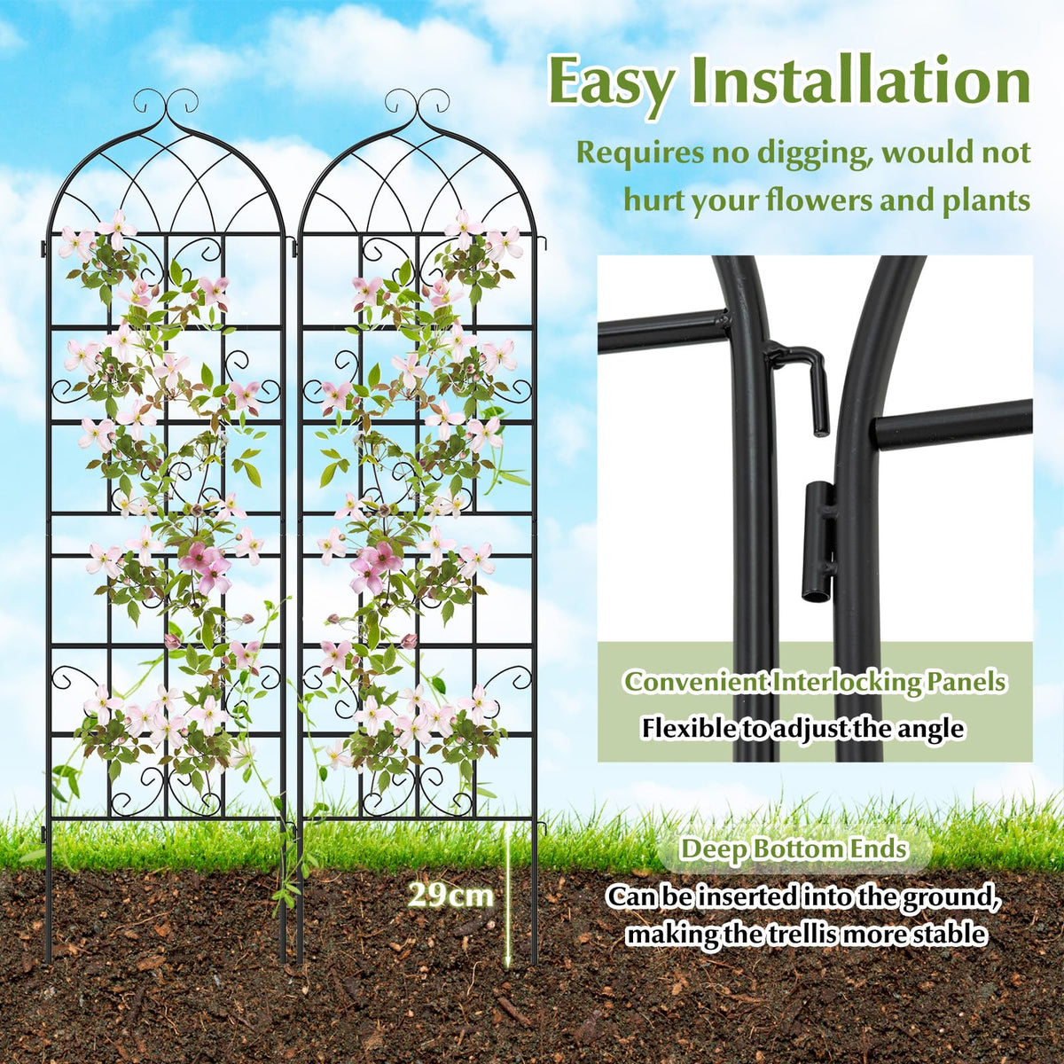2 Panles Metal Garden Trellis for Outdoor Climbing Plants
