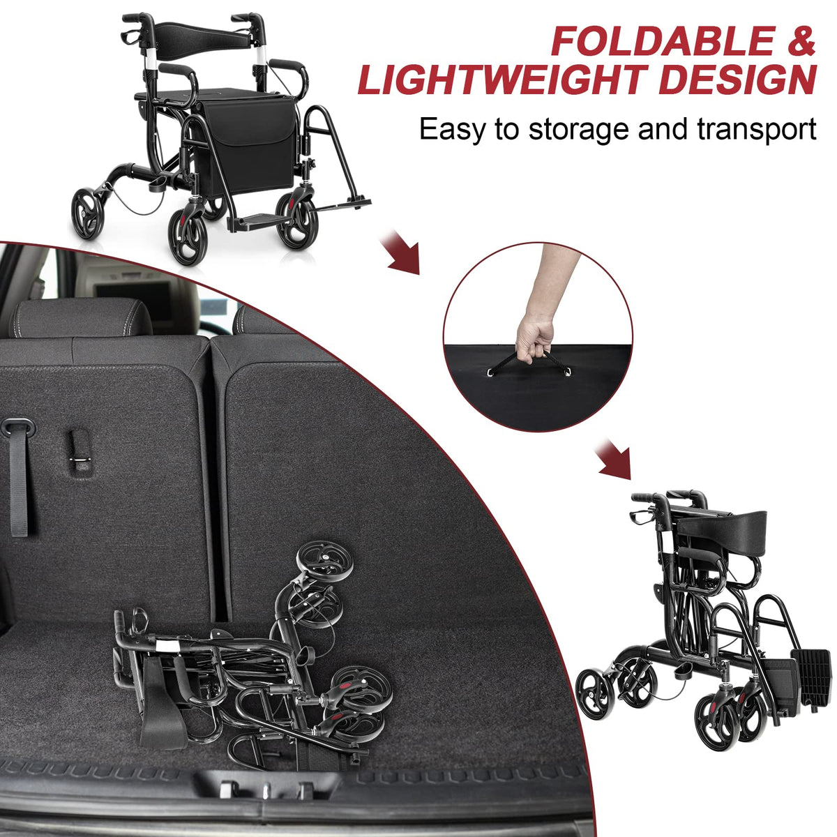 2-in-1 Folding Rollator Walker