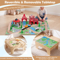 63-Piece Kids Wooden Train Table with Storage Drawer for Game Room