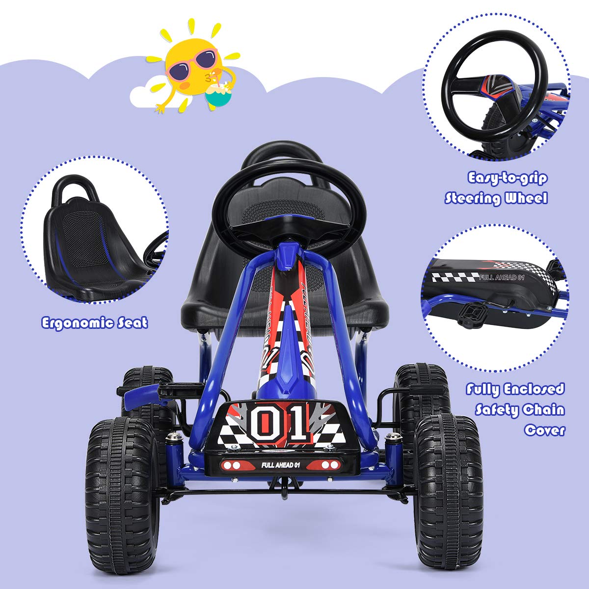 Pedal Go Kart for Kids with Adjustable Seat and Handbrake