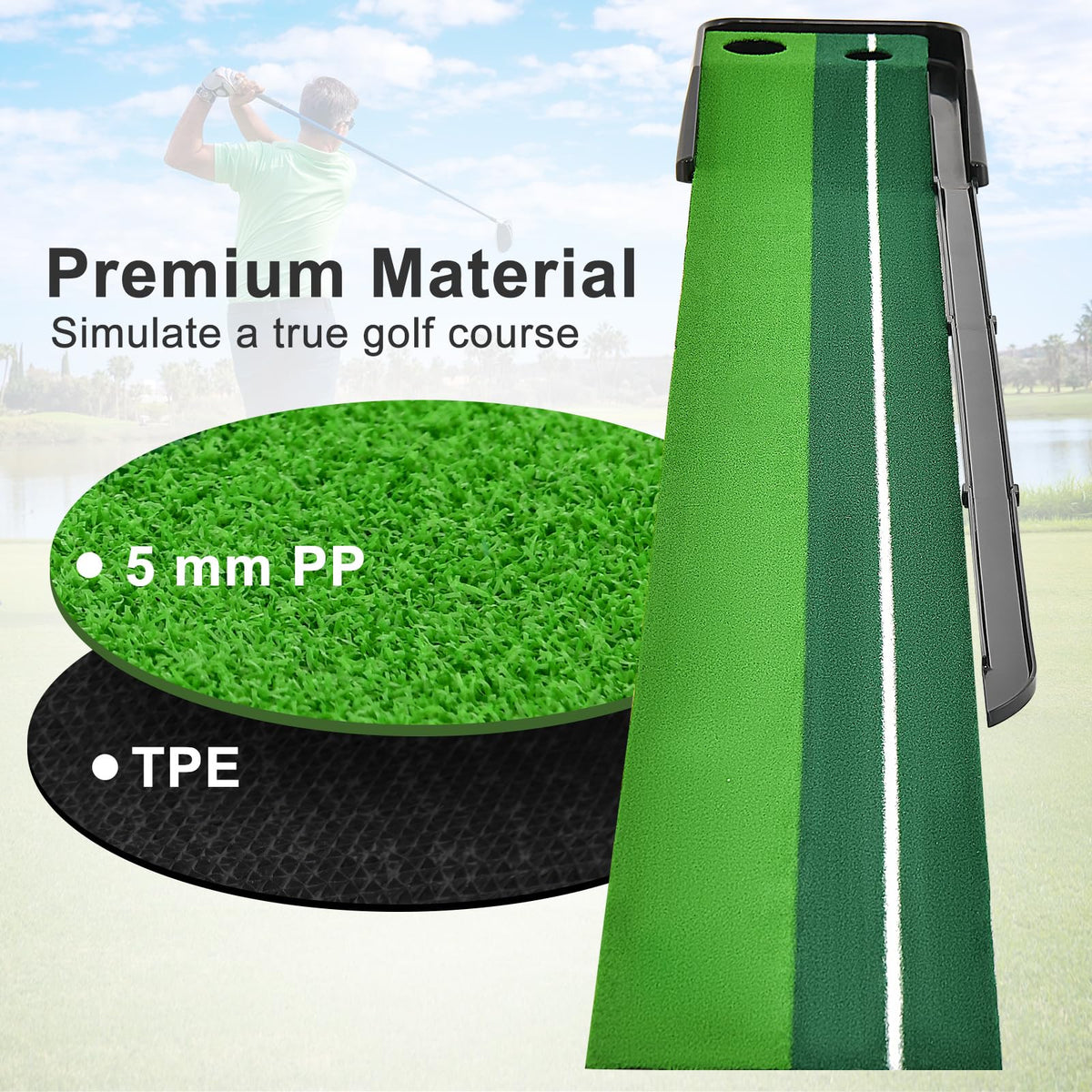 250 CM Putting Green, Premium Golf Practice Turf with Simulate Grass Turf