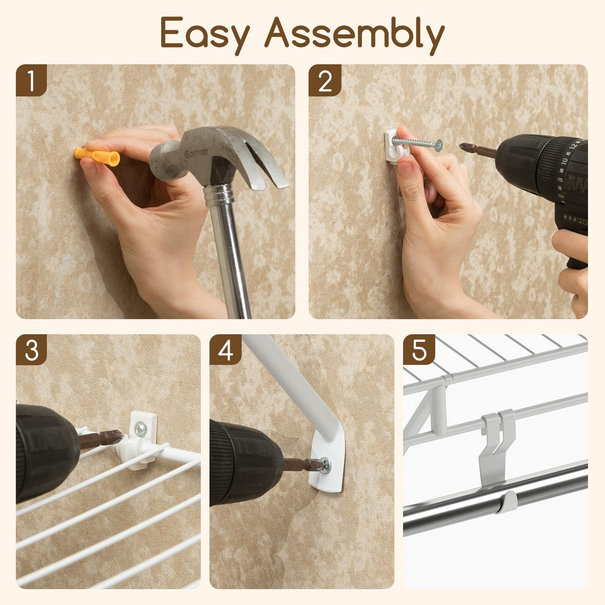 122 x 30 cm Wall‑Mounted Closet Shelf with Hanging Rod