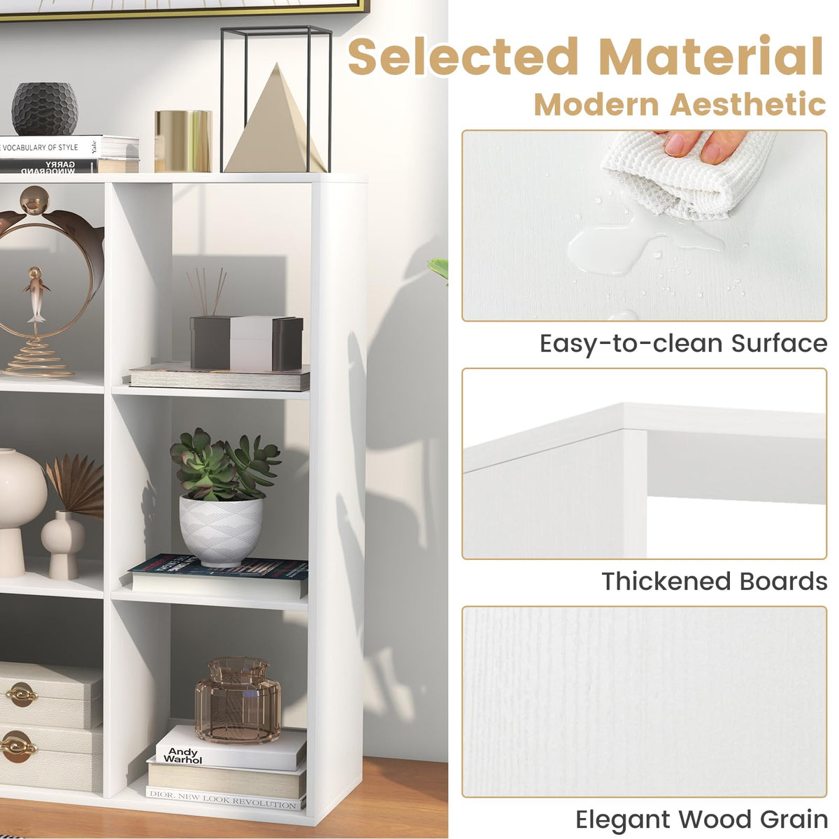 9-Cube Bookshelf, Modern Cubby Bookcase with Back