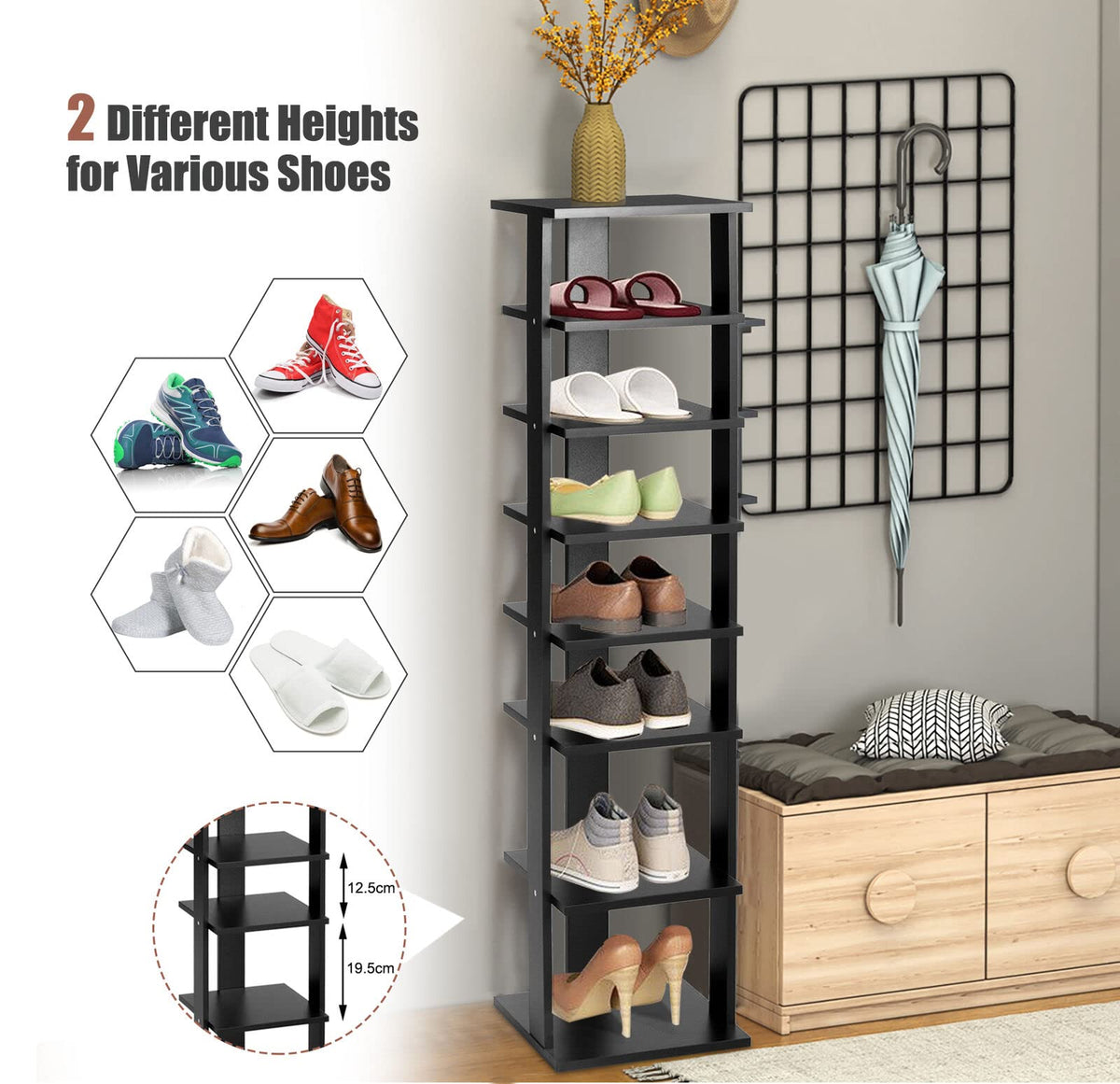 Giantex 7-Tier Vertical Shoe Rack, Shoe Storage Tower with Multiple Layers, Entryway Shoe Shelf Organizer