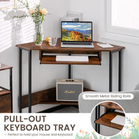 Giantex Corner Desk, 90-Degree Triangle Corner Computer Desk w/Keyboard Tray for Small Space, Rustic Brown & Black