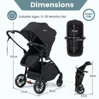 2-in-1 Foldable Baby Stroller with Reversible Seat and Adjustable Backrest