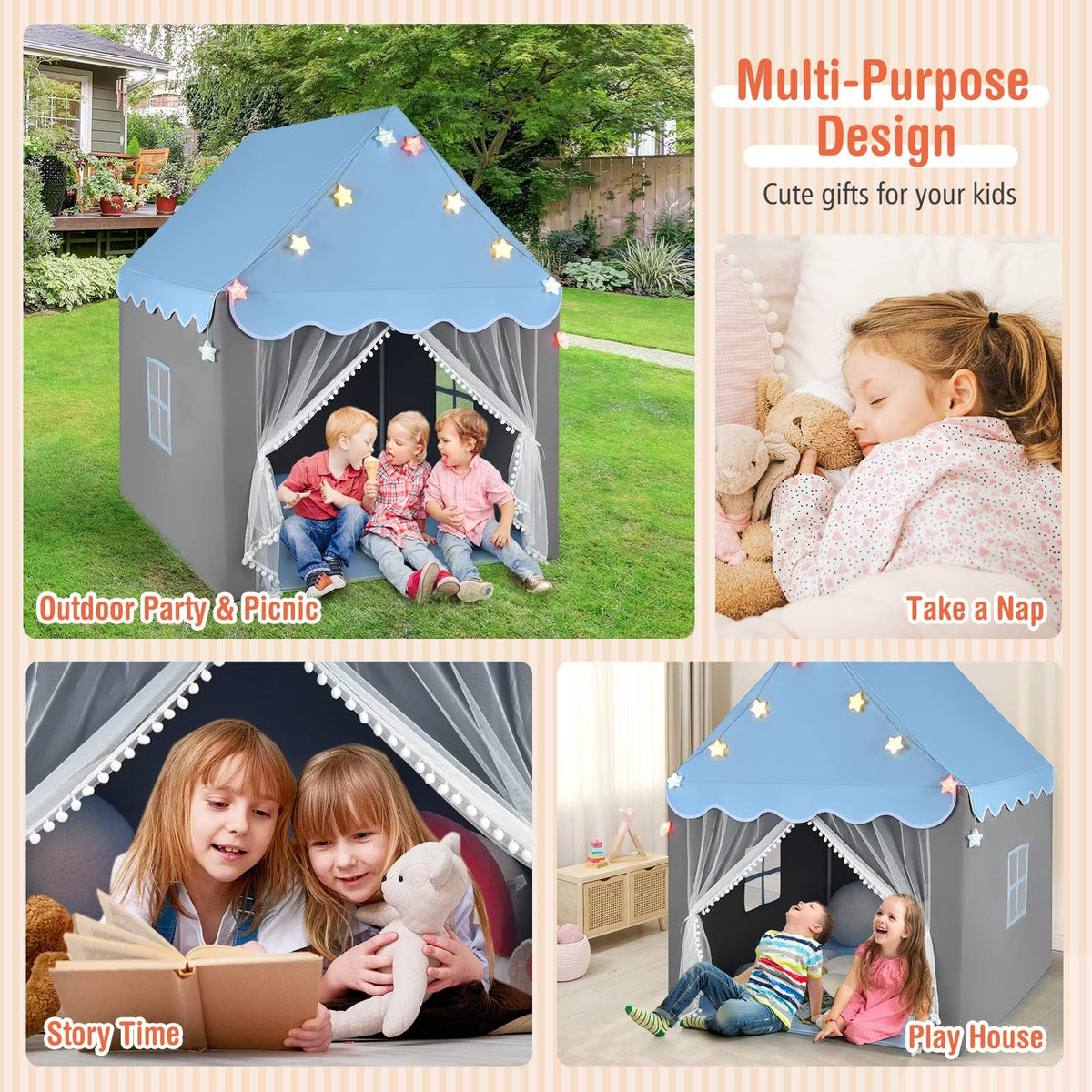 Indoor Outdoor Princess Tent for Boys & Girls