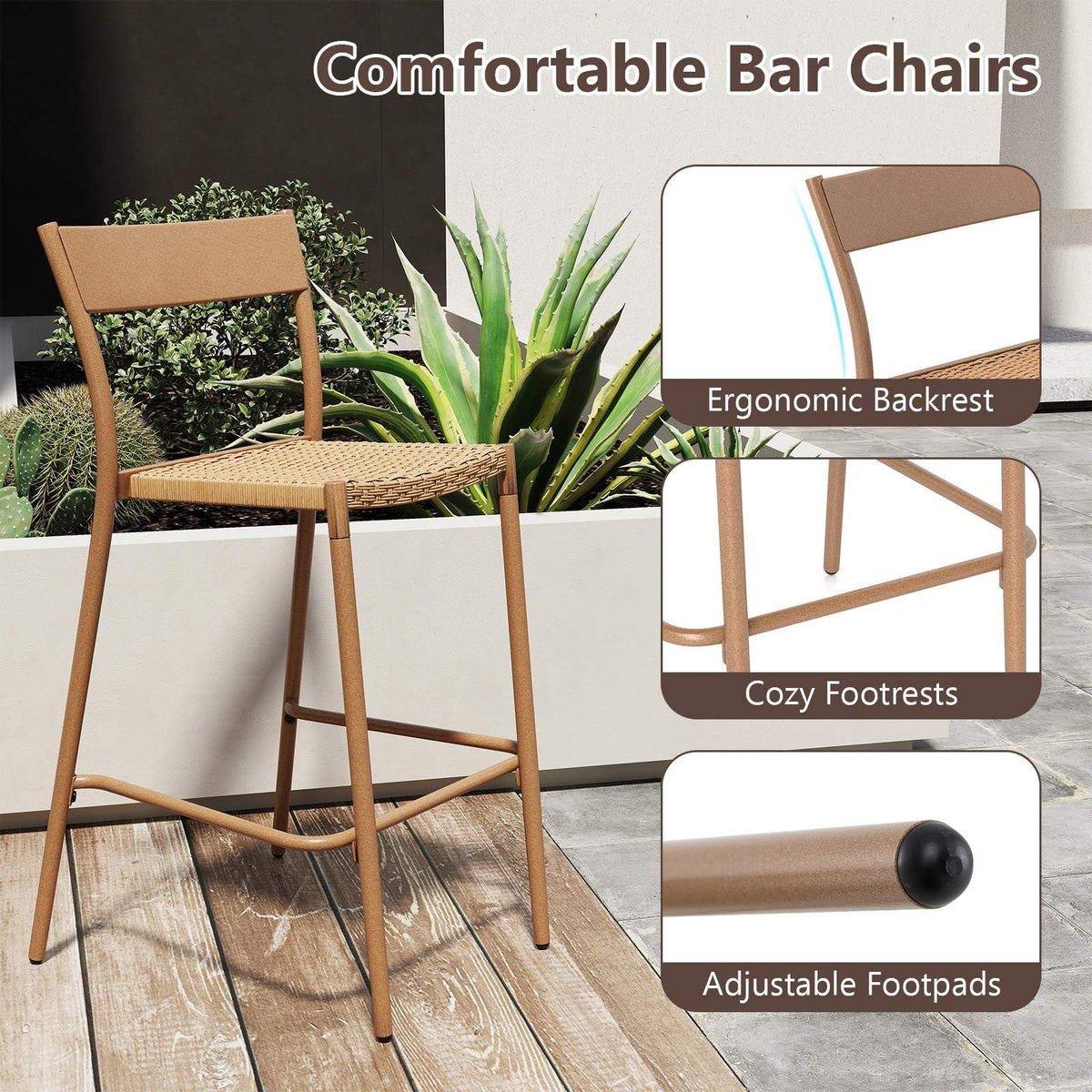 Patio Barstools Set of 2, Outdoor Bar Height Chairs
