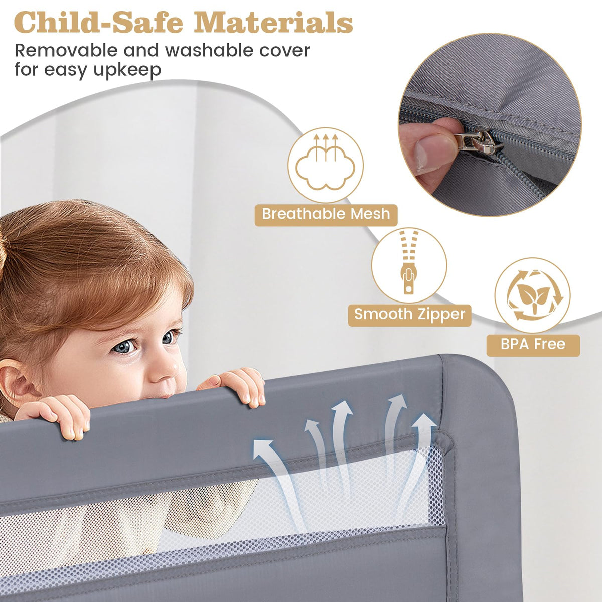 Bed Rail Guard for Toddlers with Removable and Washable Cover