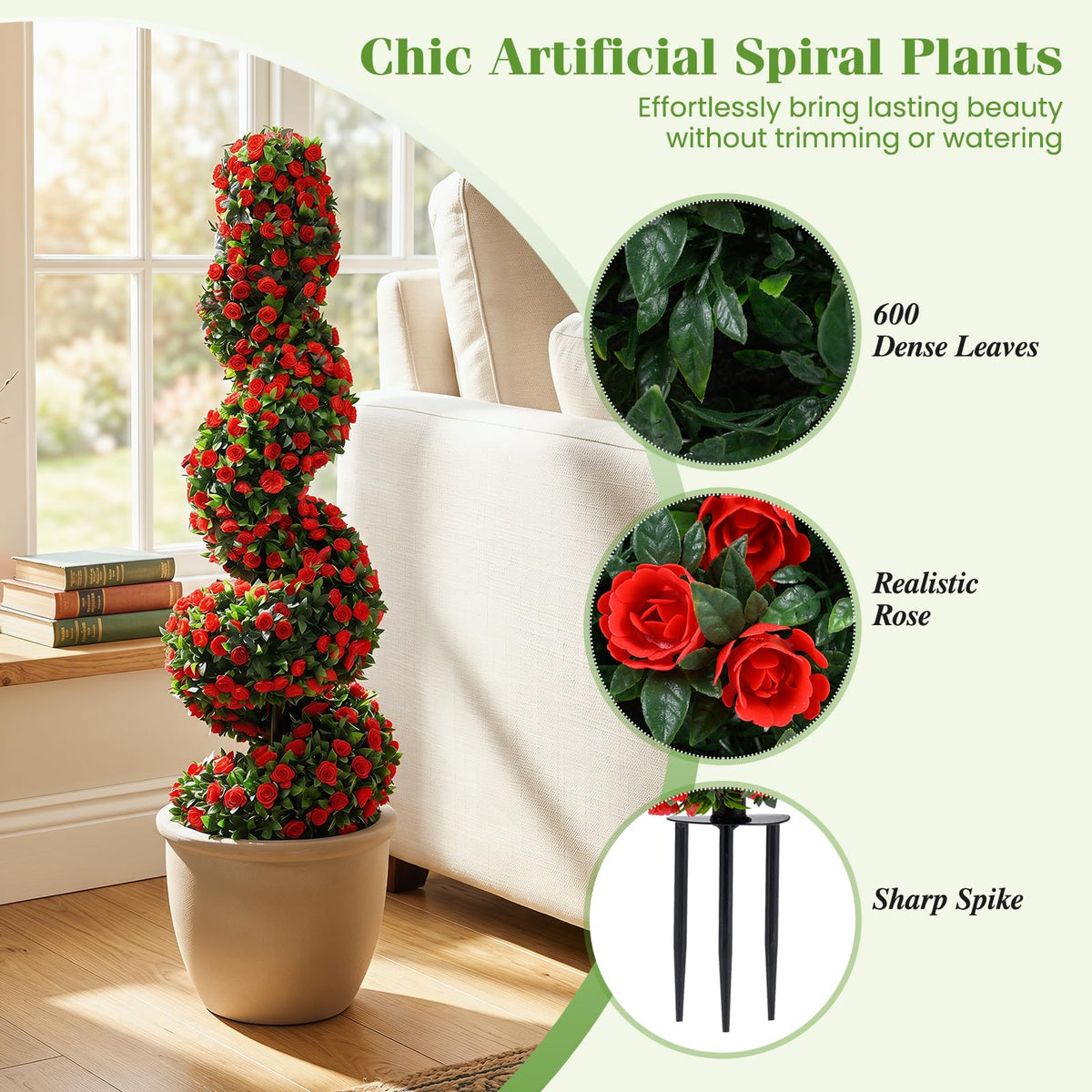 Artificial Spiral Topiary Trees Set of 2, 3FT Outdoor Faux Plants