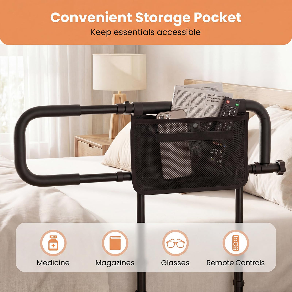 Foldable Bed Rail for Seniors, Bed Rail for Elderly Adults Safety