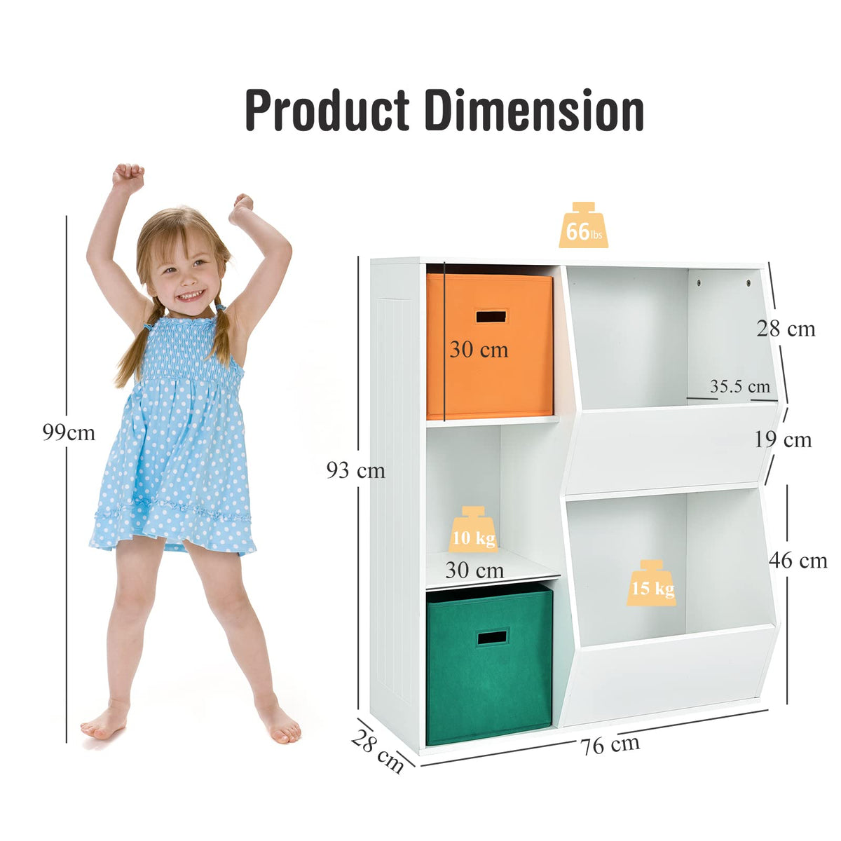 5 Cubbies Kids Toy Storage Organiser with Bookcase