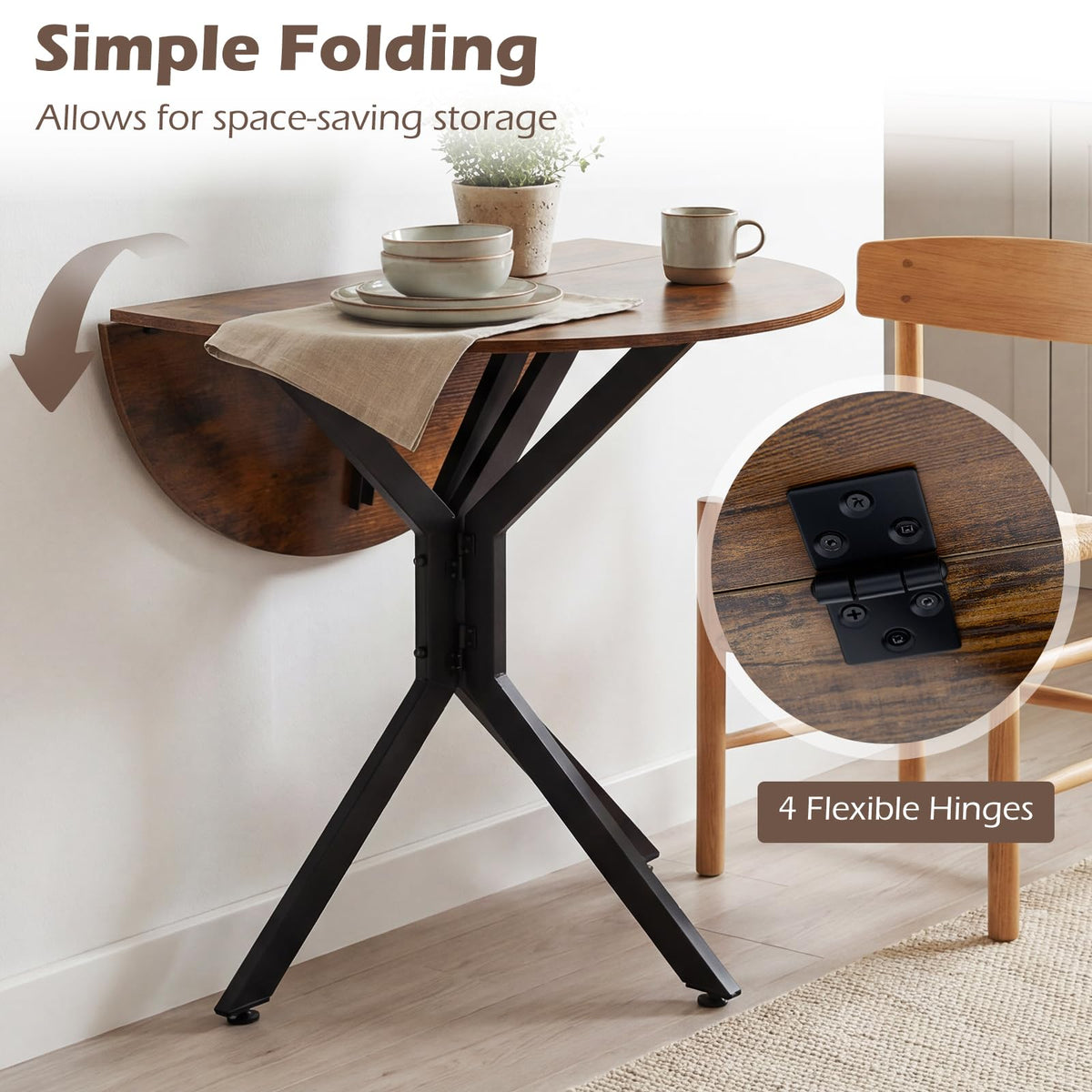 80cm Folding Dining Table with Drop Leaves