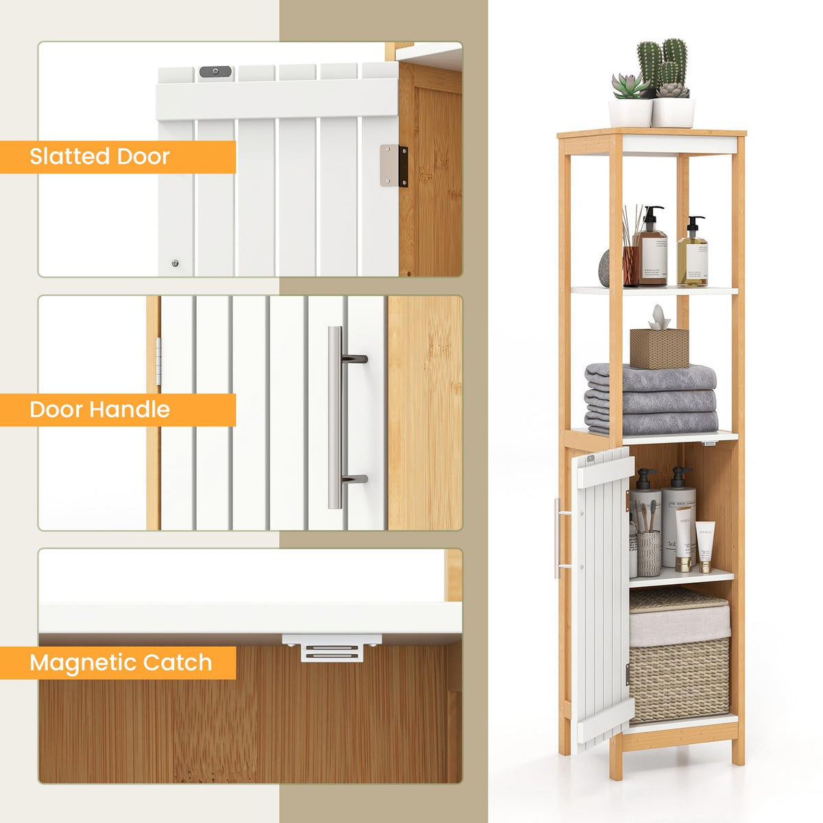 Giantex Bathroom Floor Cabinet, Narrow Freestanding Storage Cabinet with Door