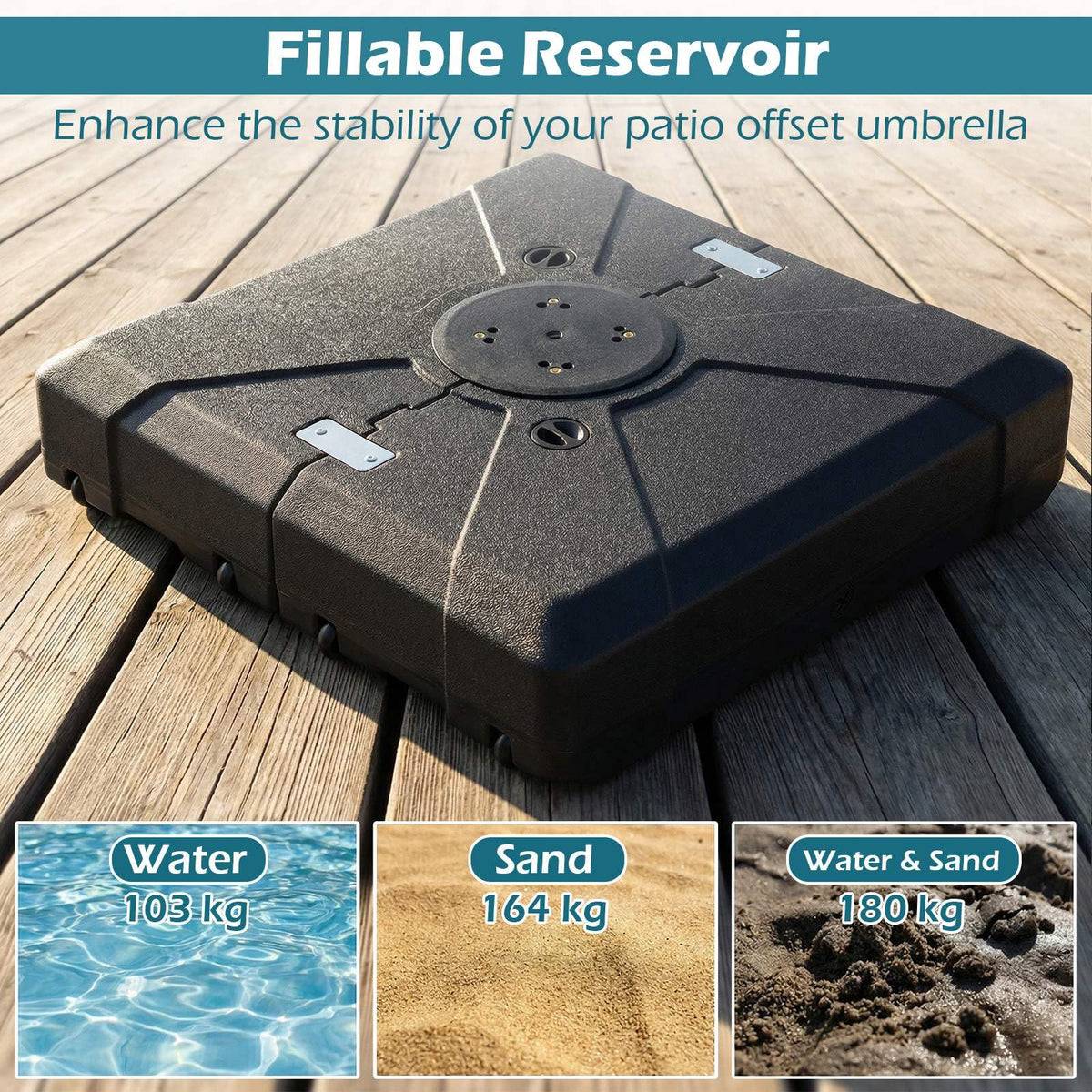 Cantilever Umbrella Base with Wheels,180kgWater&Sand Fillable Weighted Stand
