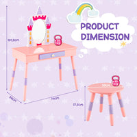 Princess Makeup Dressing Table with Drawer and Mirror-Pink