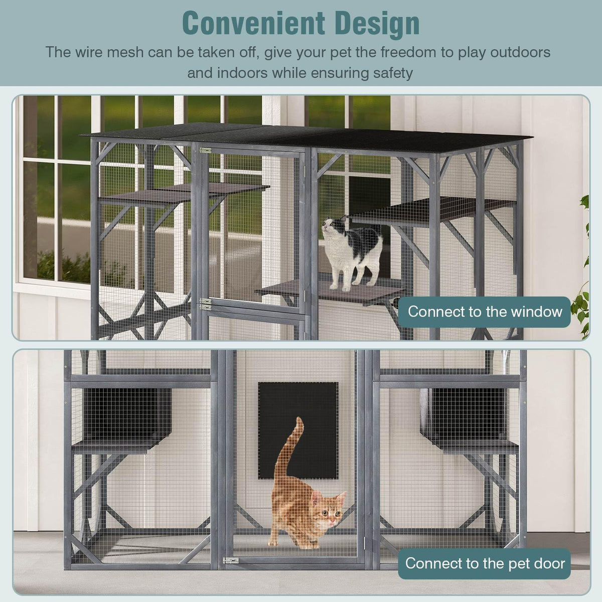 Large Outdoor Wooden Cat House 180cm Catio Enclosure w/Weatherproof Asphalt Roof