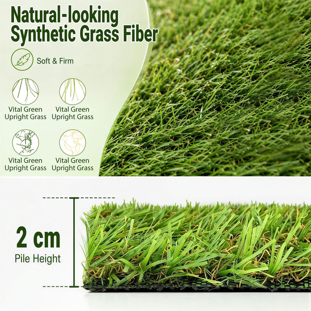 Artificial Grass Rug, 5 x 1M Synthetic Turf Roll w/20 mm Pile Height